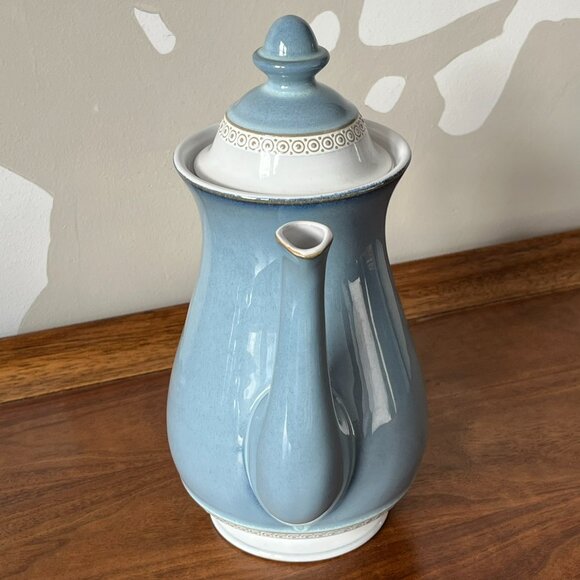Denby Langley Castile Coffee Pot with Lid Stoneware Blue & White England Vintage - Picture 5 of 17